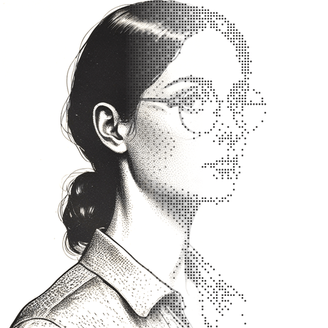 Illustrated persona of Marisol Ochoa: a black-and-white line engraving. No such person exists.