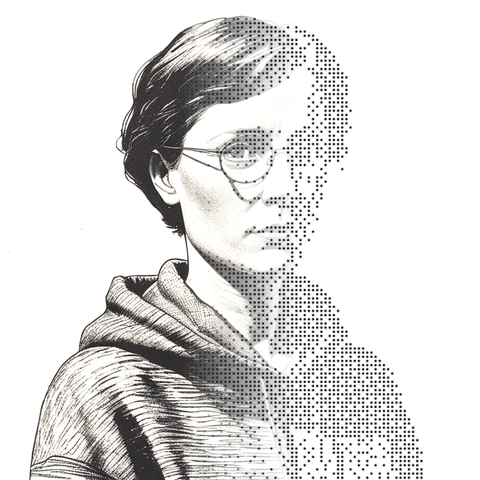 Illustrated persona of Priya Kessler: a black-and-white line engraving. No such person exists.