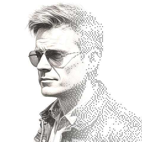 Illustrated persona of Ray Delgado: a black-and-white line engraving. No such person exists.