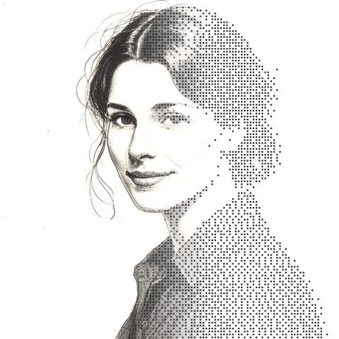 Illustrated persona of Simone Okonkwo: a black-and-white line engraving. No such person exists.
